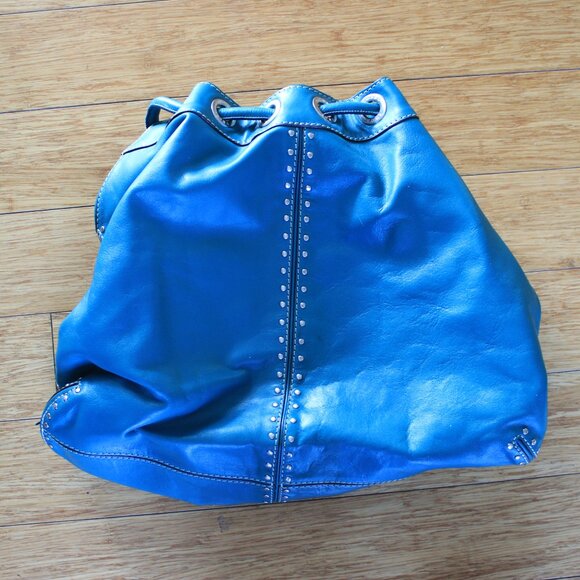 Michael Kors Turquoise Blue Leather Tote Hobo Bag Silver Detail Excellent - Picture 4 of 6